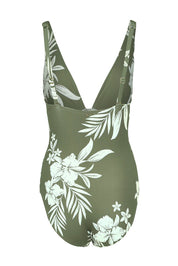 Product shot of the Longline Tri One Piece in colour Khaki (Green), from the back