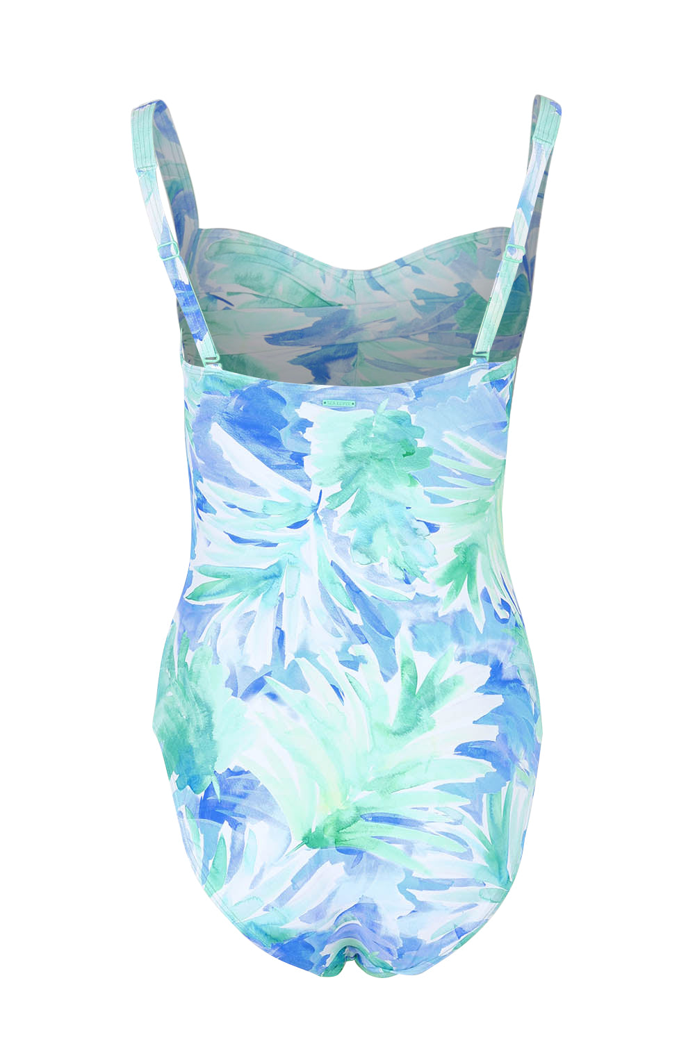 Product shot of the Twist Front Multifit One Piece in colour Blue (Blue), from the back