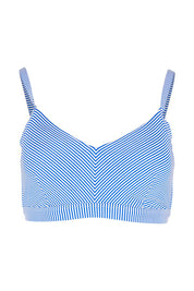 Product shot of the Positano Stripe Cup Bralette in colour Azure (Blue), from the front