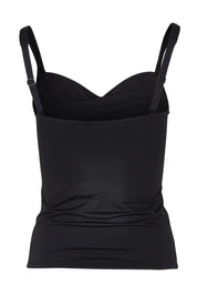 Product shot of the Twist Front Multifit Singlet Top in colour Black (Black), from the back
