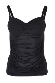 Product shot of the Twist Front Multifit Singlet Top in colour Black (Black), from the front