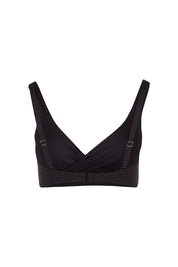 Product shot of the Cross Front Multifit Bra Top in colour Black (Black), from the back