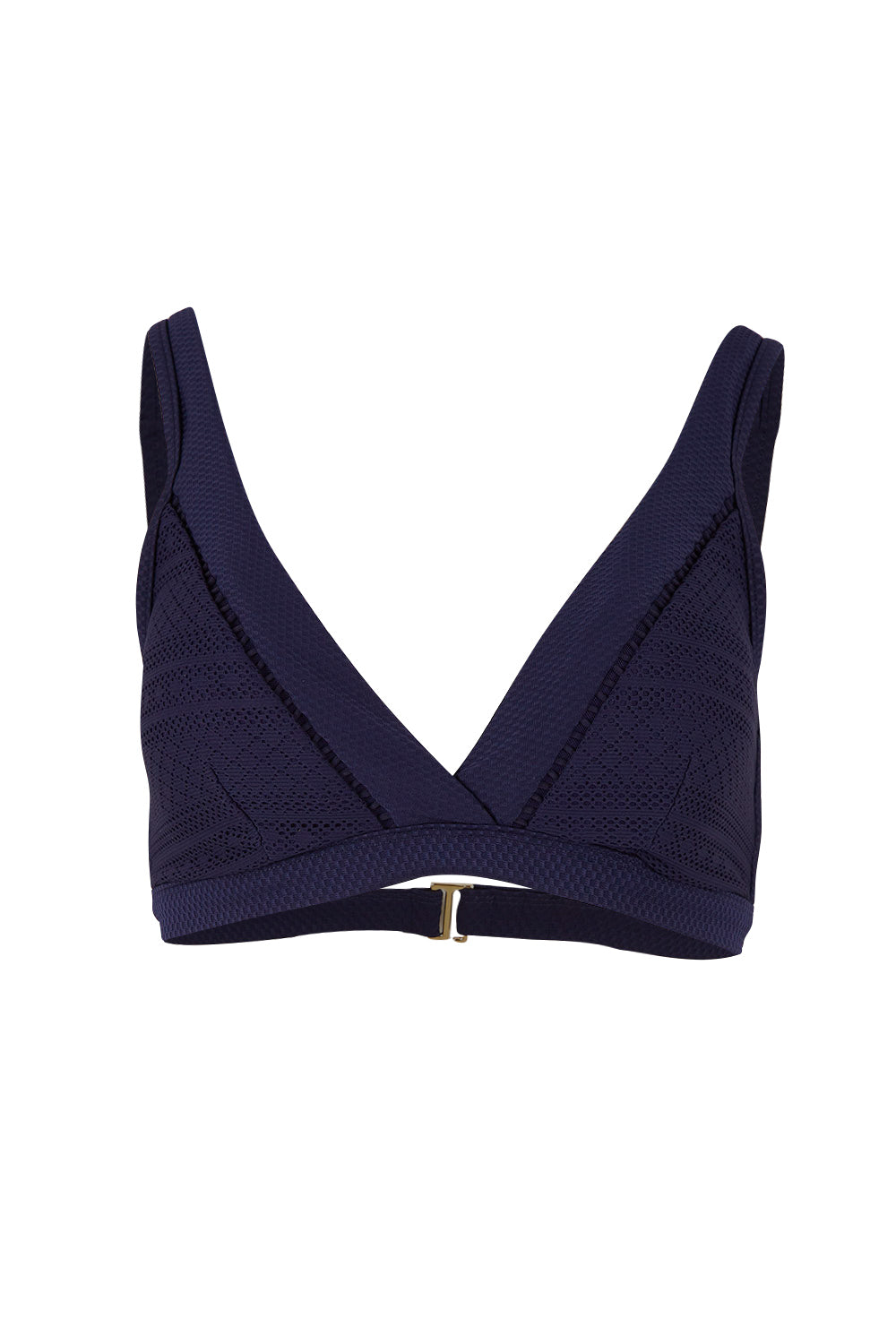 Product shot of the Amazing Lace Cross Front Panelled Bralette in colour Nightsky (Blue), from the front