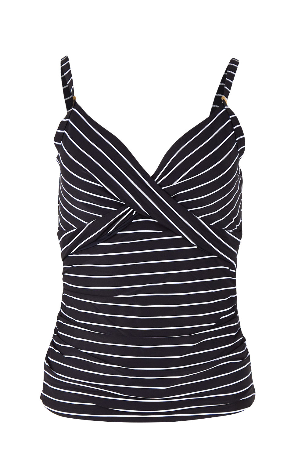 Product shot of the Twist Front DD/E Cup Singlet Top in colour Black (Black), from the front