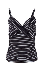 Product shot of the Twist Front DD/E Cup Singlet Top in colour Black (Black), from the front