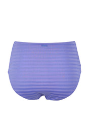 Product shot of the Panelled High Waist Pant in colour Iris (Blue), from the back