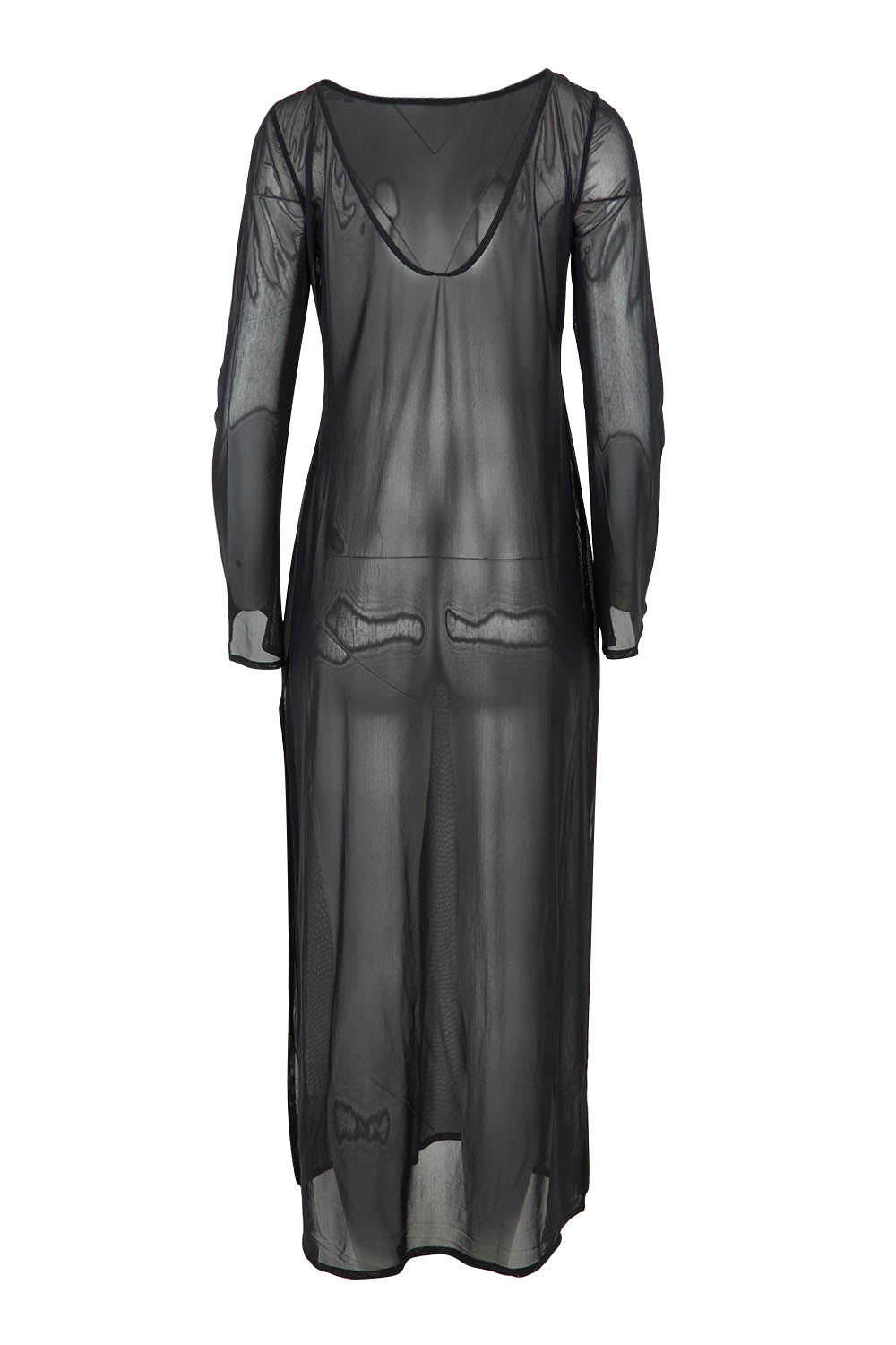 Product shot of the Mesh Reversible Long Dress in colour Black (Black), from the back