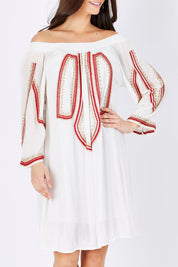 Model Georgia wearing size S of the Biba Ots Dress in colour White (White), from the front, cropped image