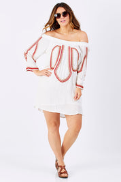 Model Laura wearing size M of the Biba Ots Dress in colour White (White), from the front, showing the whole outfit