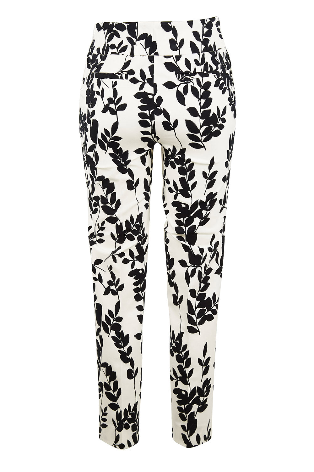 Product shot of the Ankle Pull On Pants With Pockets in colour Floral (Black), from the back