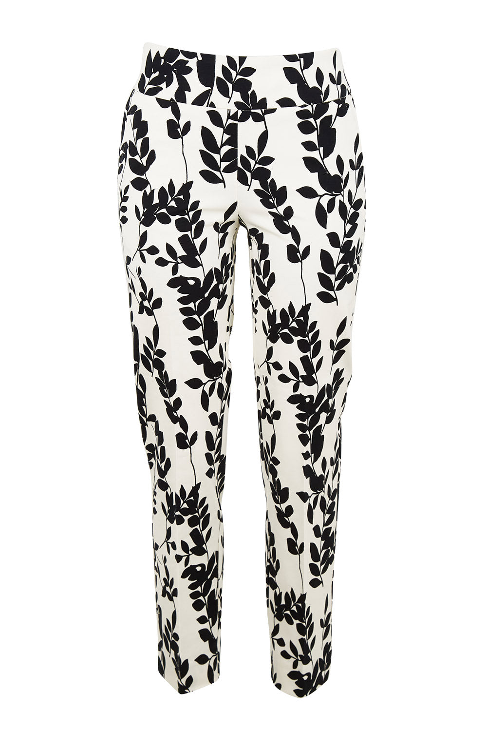 Product shot of the Ankle Pull On Pants With Pockets in colour Floral (Black), from the front