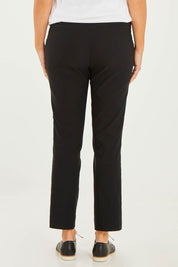 Model Georgia wearing size 10 of the Ankle Pull On Pants With Pockets in colour Black (Black), from the back