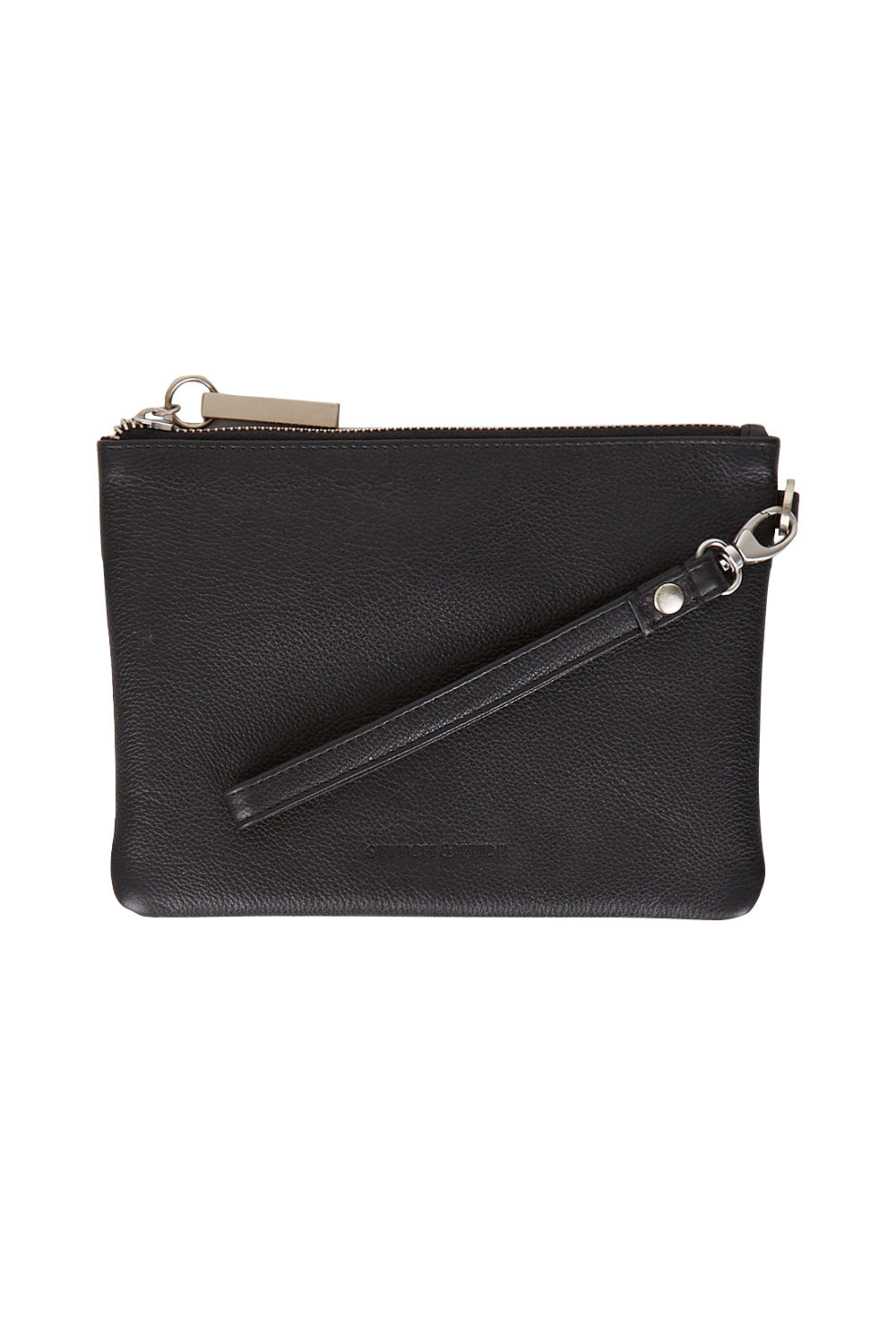 Product shot of the Cassie Leather Clutch Bag in colour Black (Black), from the front