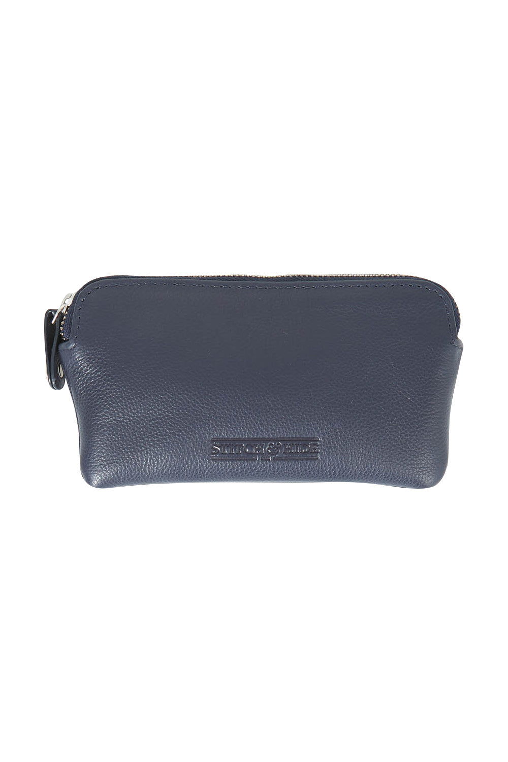 Product shot of the Lucy Leather Coin Pouch in colour Navy (Blue), from the front