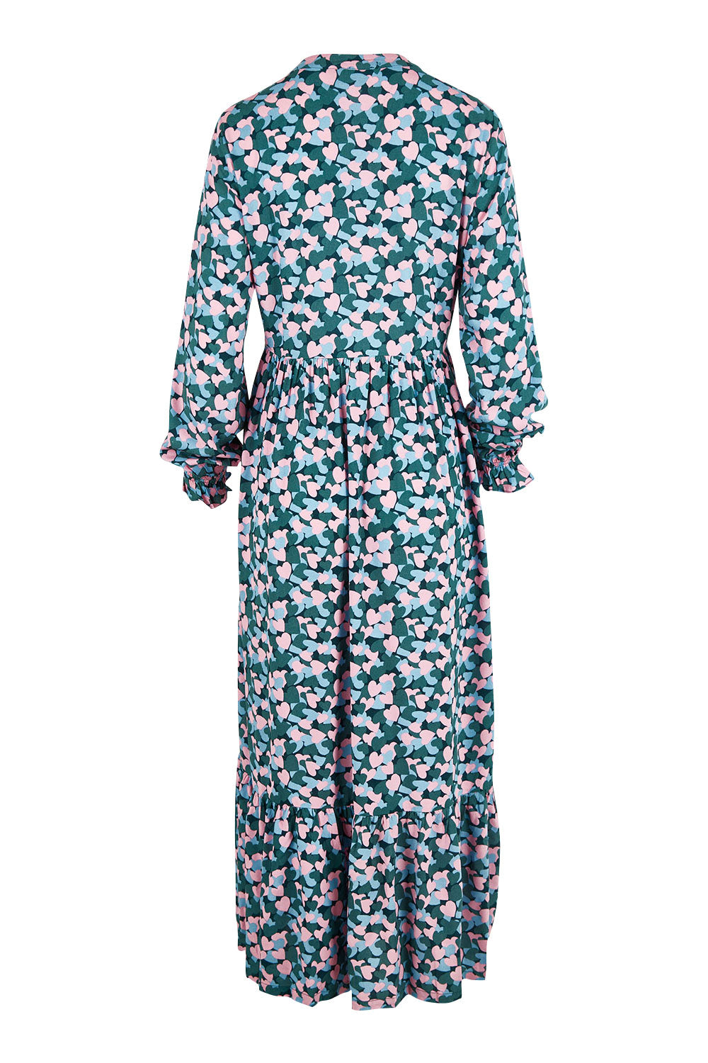 Product shot of the Elise Maxi Smock Dress in colour Multi (Blue), from the back