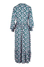 Product shot of the Elise Maxi Smock Dress in colour Multi (Blue), from the back