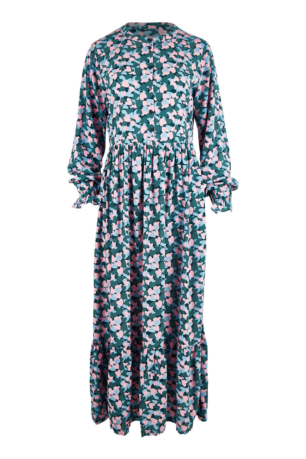 Product shot of the Elise Maxi Smock Dress in colour Multi (Blue), from the front