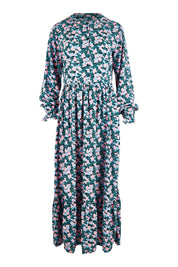 Product shot of the Elise Maxi Smock Dress in colour Multi (Blue), from the front