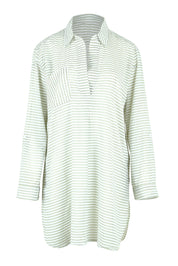 Product shot of the Summer Stripe Painters Shirt in colour Khaki (Green), from the front
