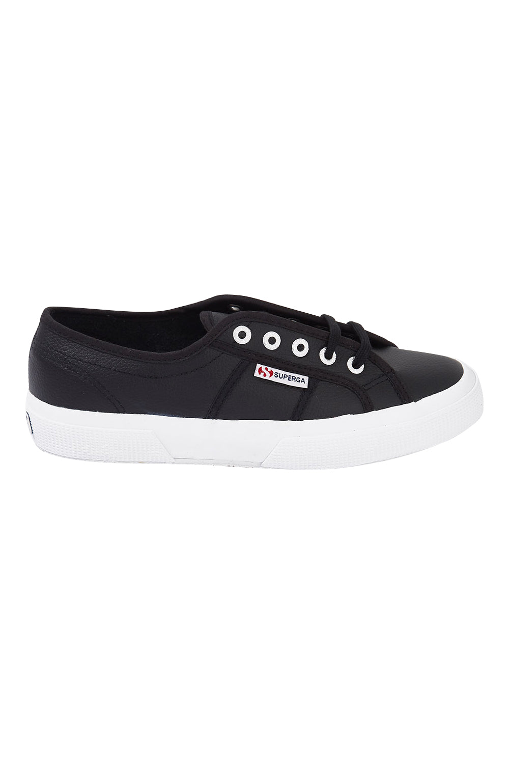 Product shot of the Cotu Leather Sneaker in colour BlackWhite (Black), from the front