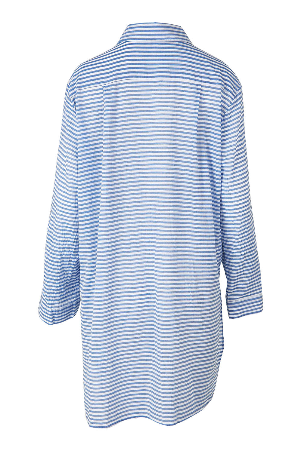 Product shot of the Summer Stripe Painters Shirt in colour Blue (Blue), from the back