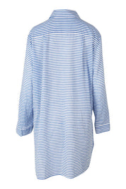 Product shot of the Summer Stripe Painters Shirt in colour Blue (Blue), from the back