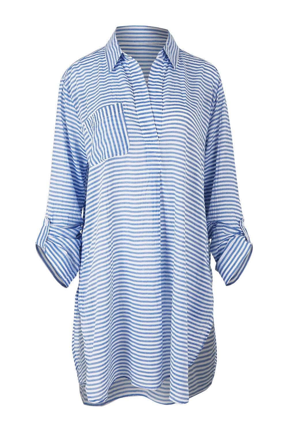 Product shot of the Summer Stripe Painters Shirt in colour Blue (Blue), detail