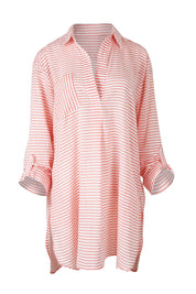 Product shot of the Summer Stripe Painters Shirt in colour Peach (Red), detail