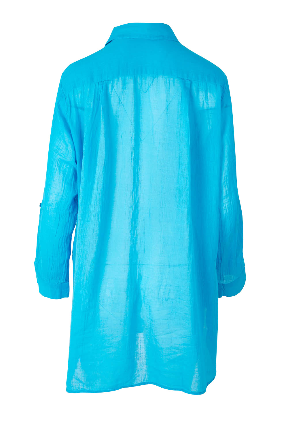Product shot of the Resort Painters Shirt in colour Teal (Blue), from the back