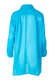 Product shot of the Resort Painters Shirt in colour Teal (Blue), from the back