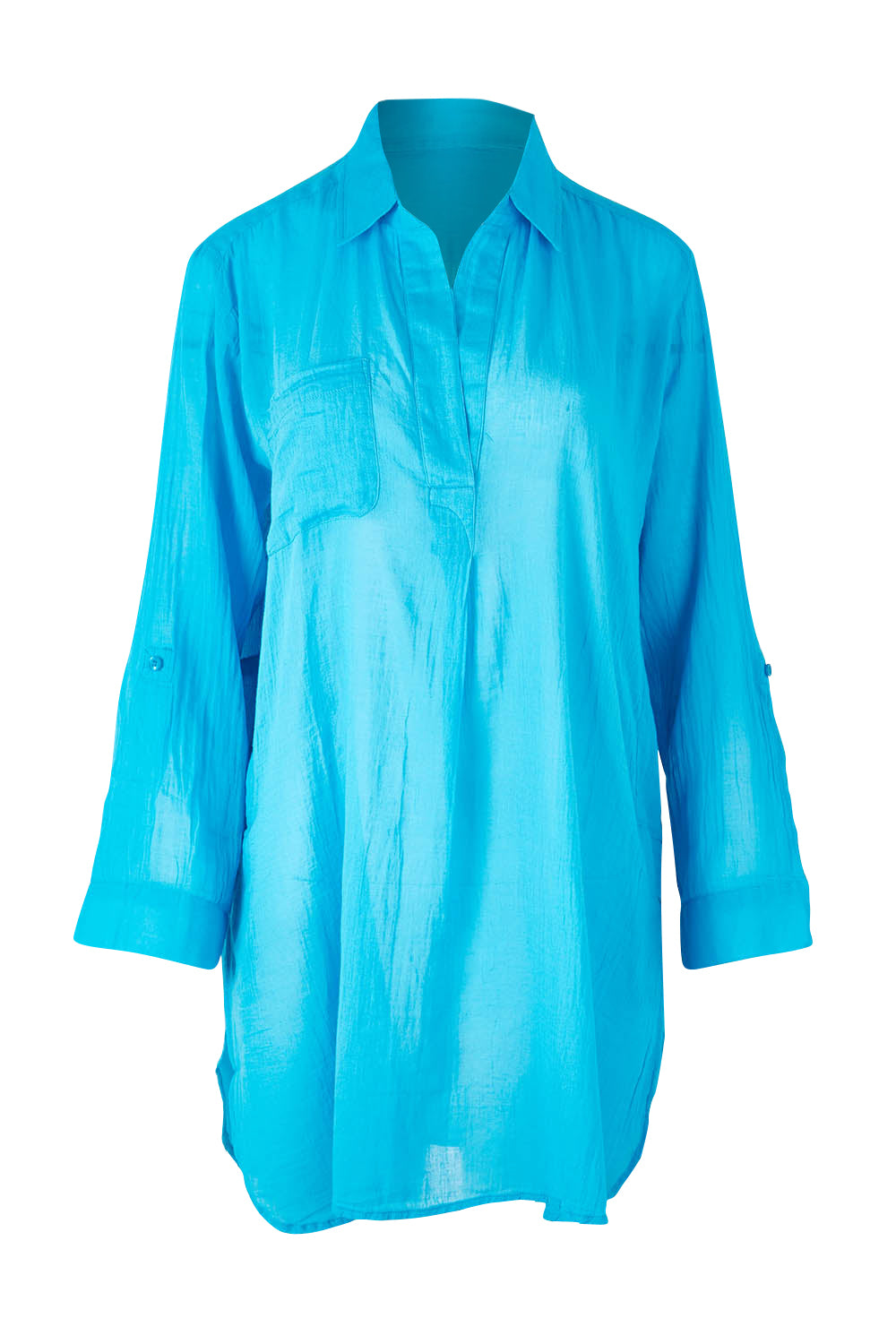Product shot of the Resort Painters Shirt in colour Teal (Blue), from the front