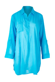 Product shot of the Resort Painters Shirt in colour Teal (Blue), from the front