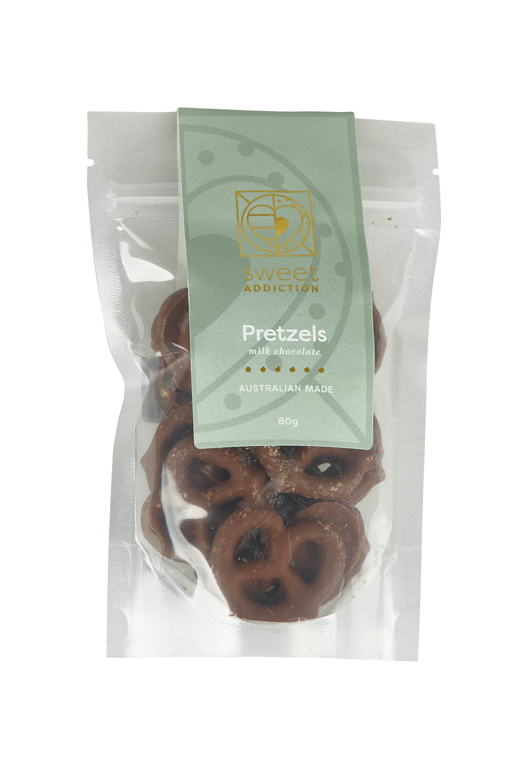 Product shot of the 80G Milk Chocolate Pretzels in colour Milkpretz, detail