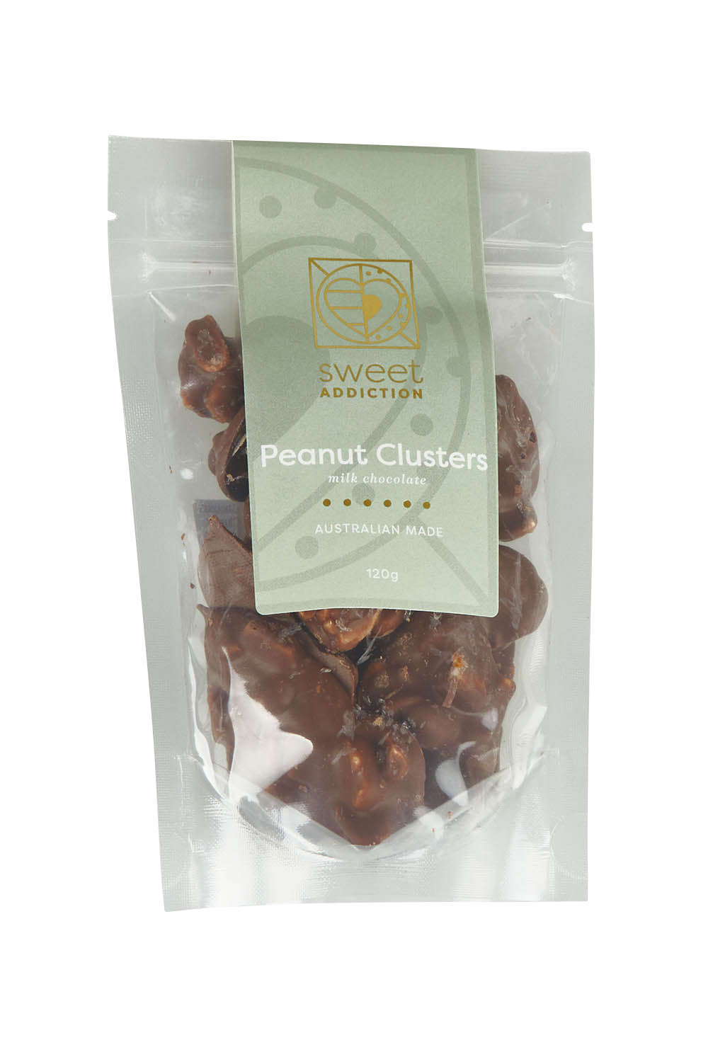 Product shot of the 120G Milk Chocolate Peanut Clusters in colour Peanutclus, from the front
