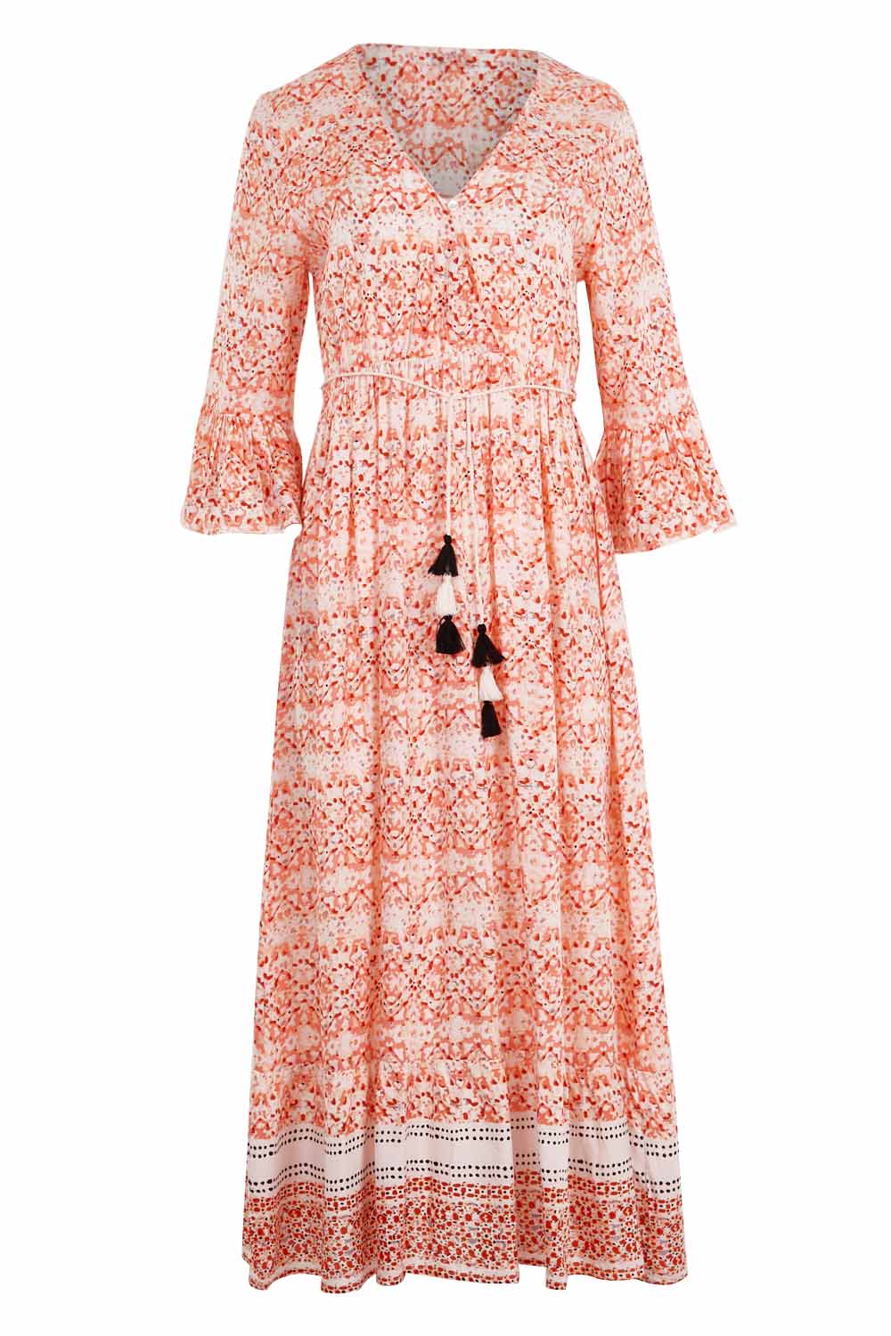 Product shot of the Aurora Dress in colour Wanderer, from the front