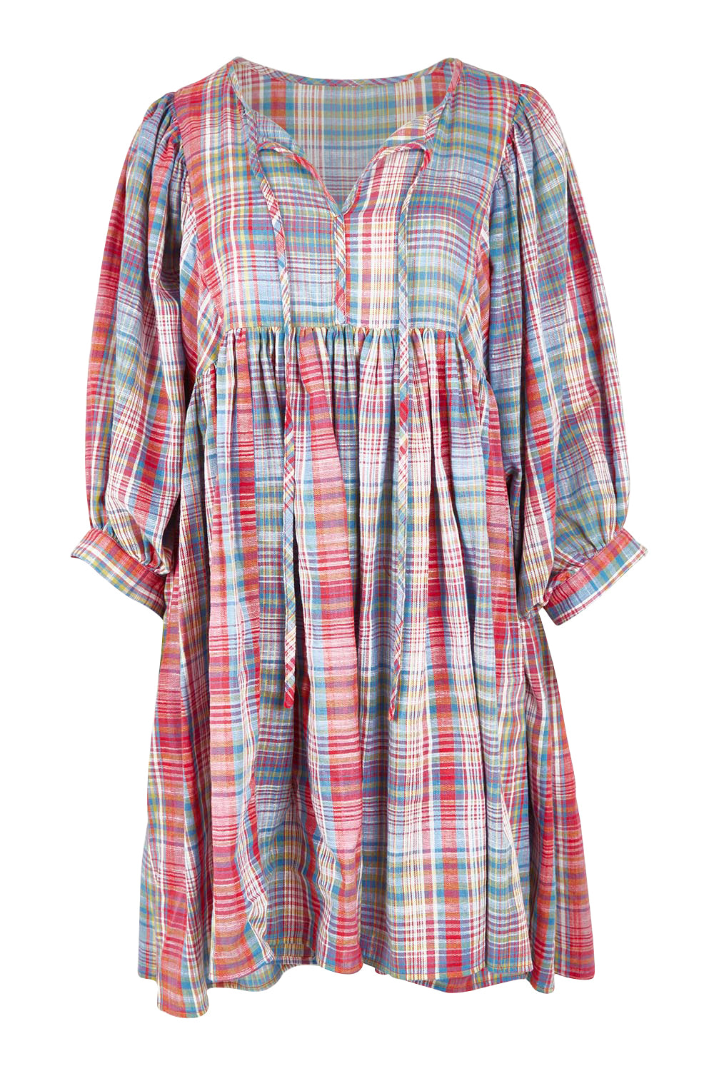 Product shot of the Winnie Cotton Mini Dress in colour Picnicchec (Pink), from the front