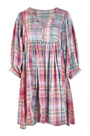 Product shot of the Winnie Cotton Mini Dress in colour Picnicchec (Pink), from the front