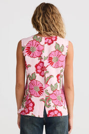 A model wearing the Chester Linen Blend Waist Coat in colour Pinkibiza, from the back