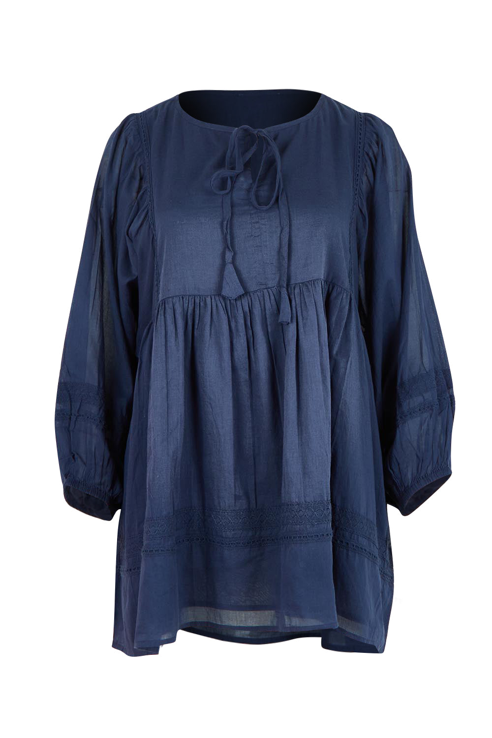 Product shot of the Solstice Cotton Blouse in colour Navy (Blue), from the front