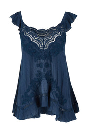 Product shot of the Exhale Cami in colour Navy (Blue), from the front