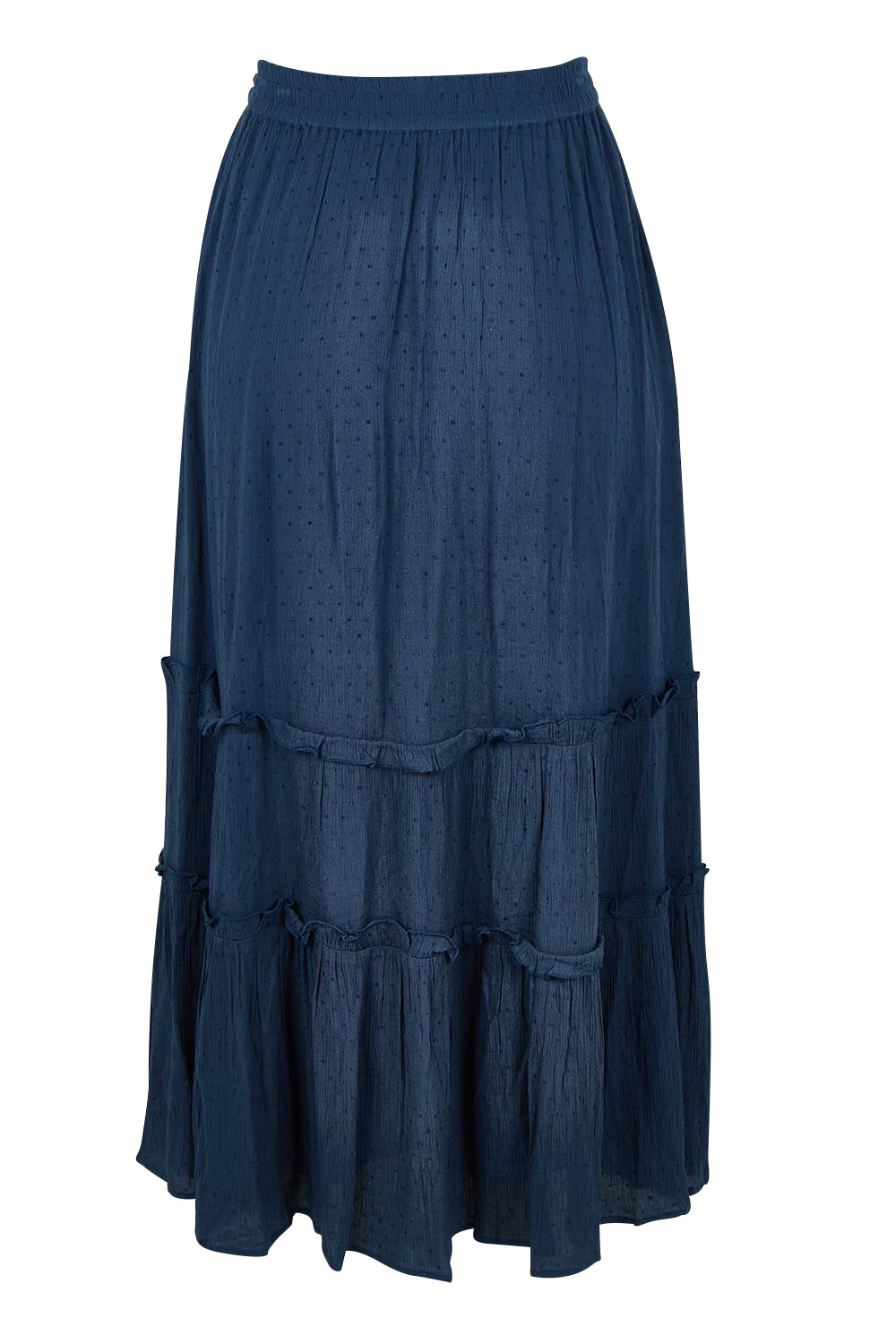 Product shot of the Inhale Maxi Skirt in colour Navy (Blue), from the back
