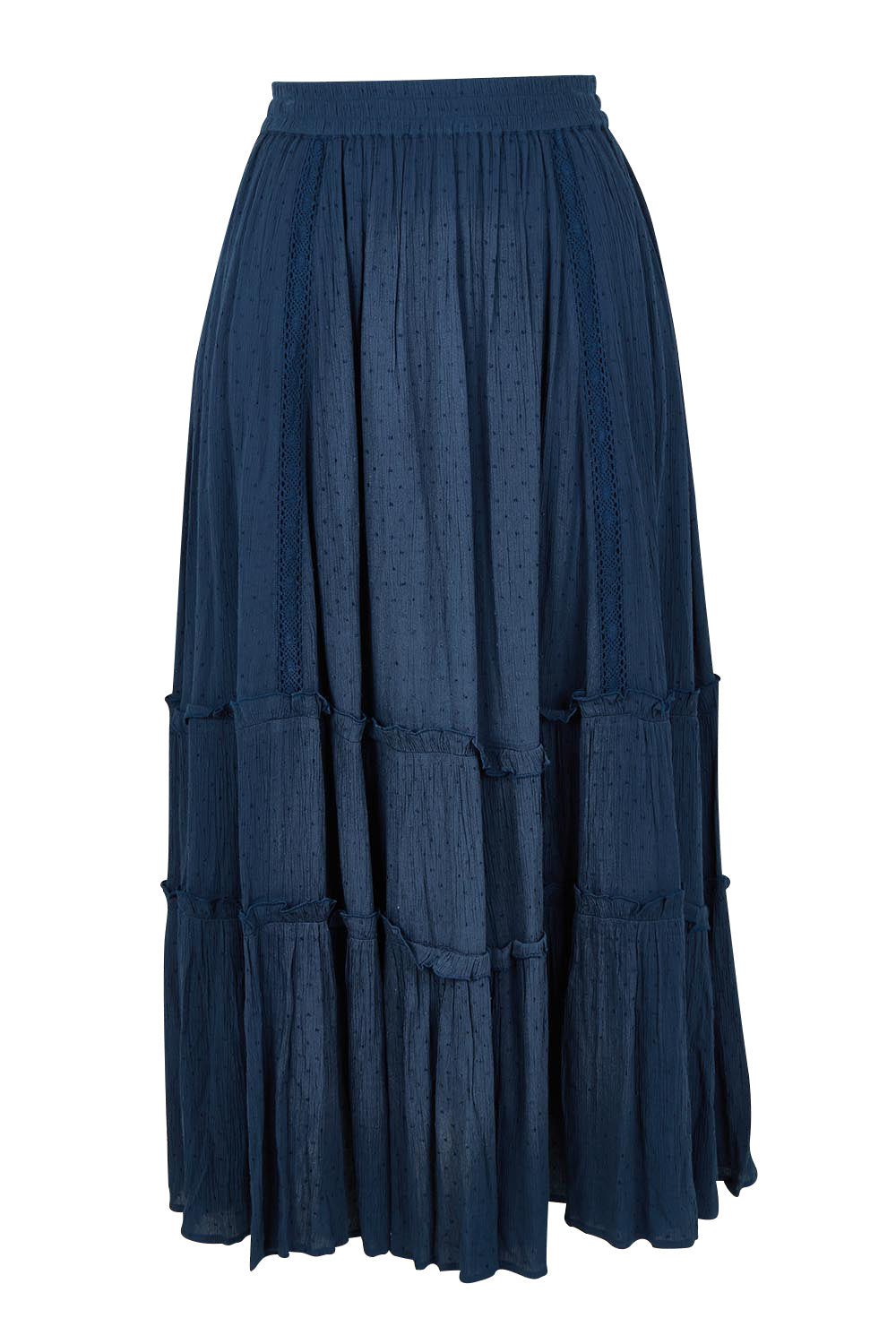 Product shot of the Inhale Maxi Skirt in colour Navy (Blue), from the front