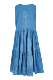 Product shot of the Athena Cotton Dress in colour Bluehaze (Blue), from the back