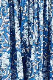 Product shot of the Wisteria Cotton Mini Dress in colour Blueblosso (Blue), detail