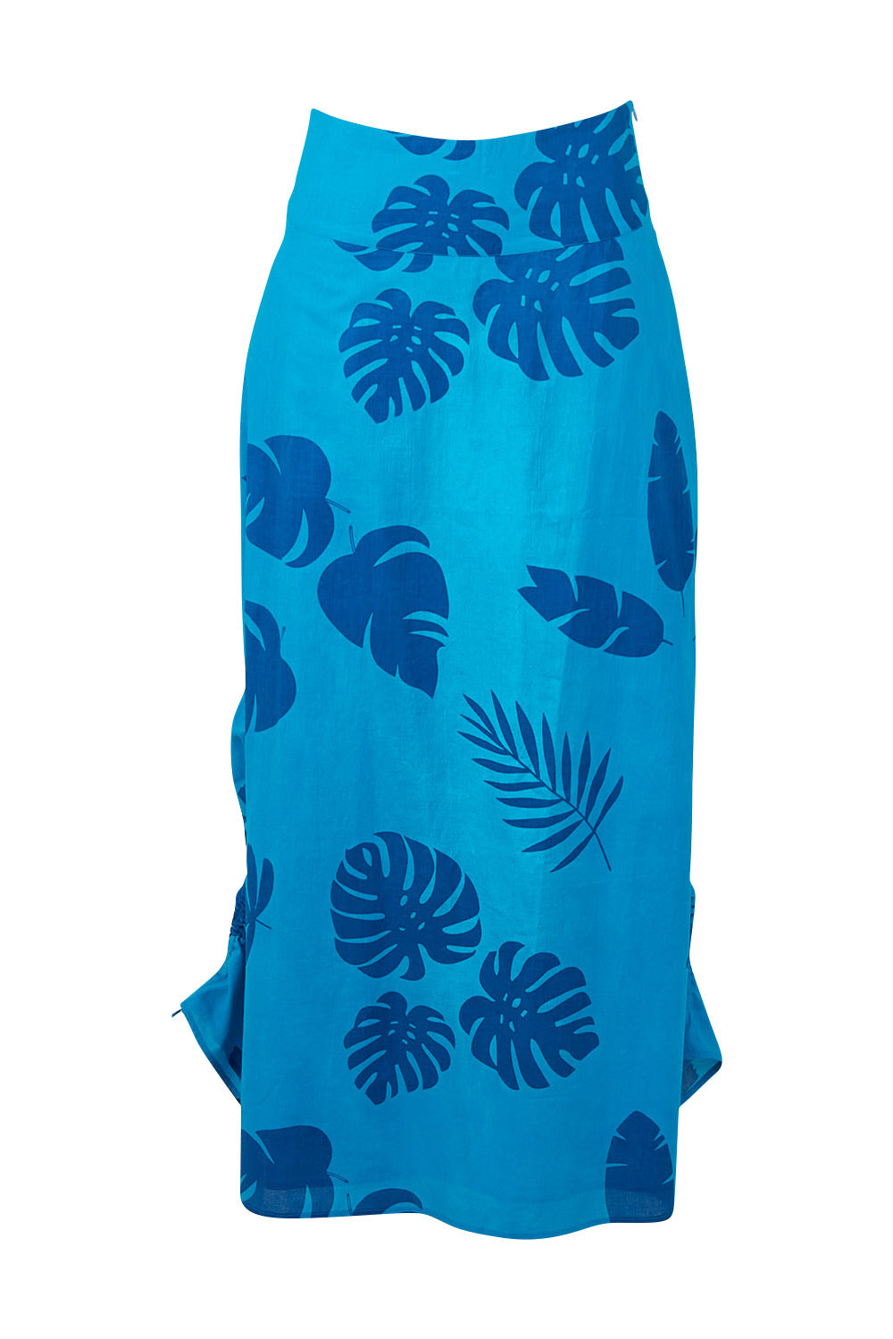Product shot of the Rosie Maxi Skirt in colour Palm (Blue), detail