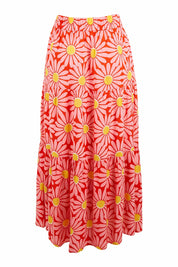 Product shot of the Mallory Tier Skirt in colour Pinkdaisy (Pink), from the back