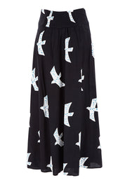 Product shot of the Rose Maxi Skirt in colour Birdflight (Black), from the back