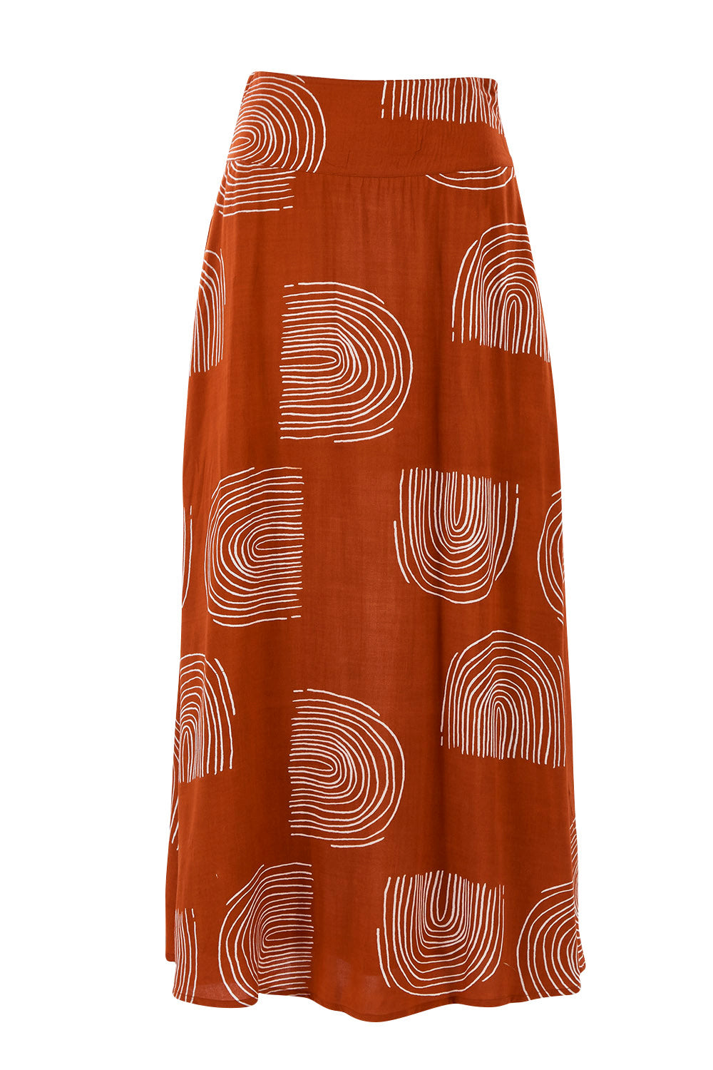 Product shot of the Rose Maxi Skirt in colour Rainbow, from the front