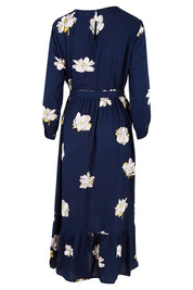 Product shot of the Lilly Long Sleeve Midi Dress in colour Camellia (Blue), from the back