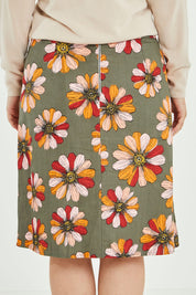 Model Jess wearing size 14 of the Elisabeth Ain colourLine Cotton Skirt - Gerbera (Red), from the back